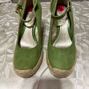 Franco Sarto Green and Cream Espadrille Wedges